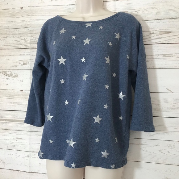 Ann Taylor Loft Chambray Metallic Stars Sweatshirt - Picture 2 of 5